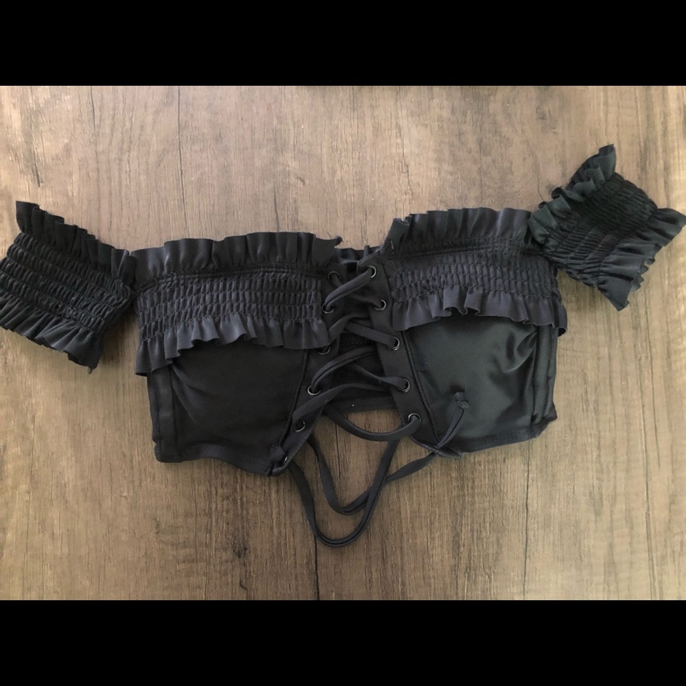 Black lace up bikini top
